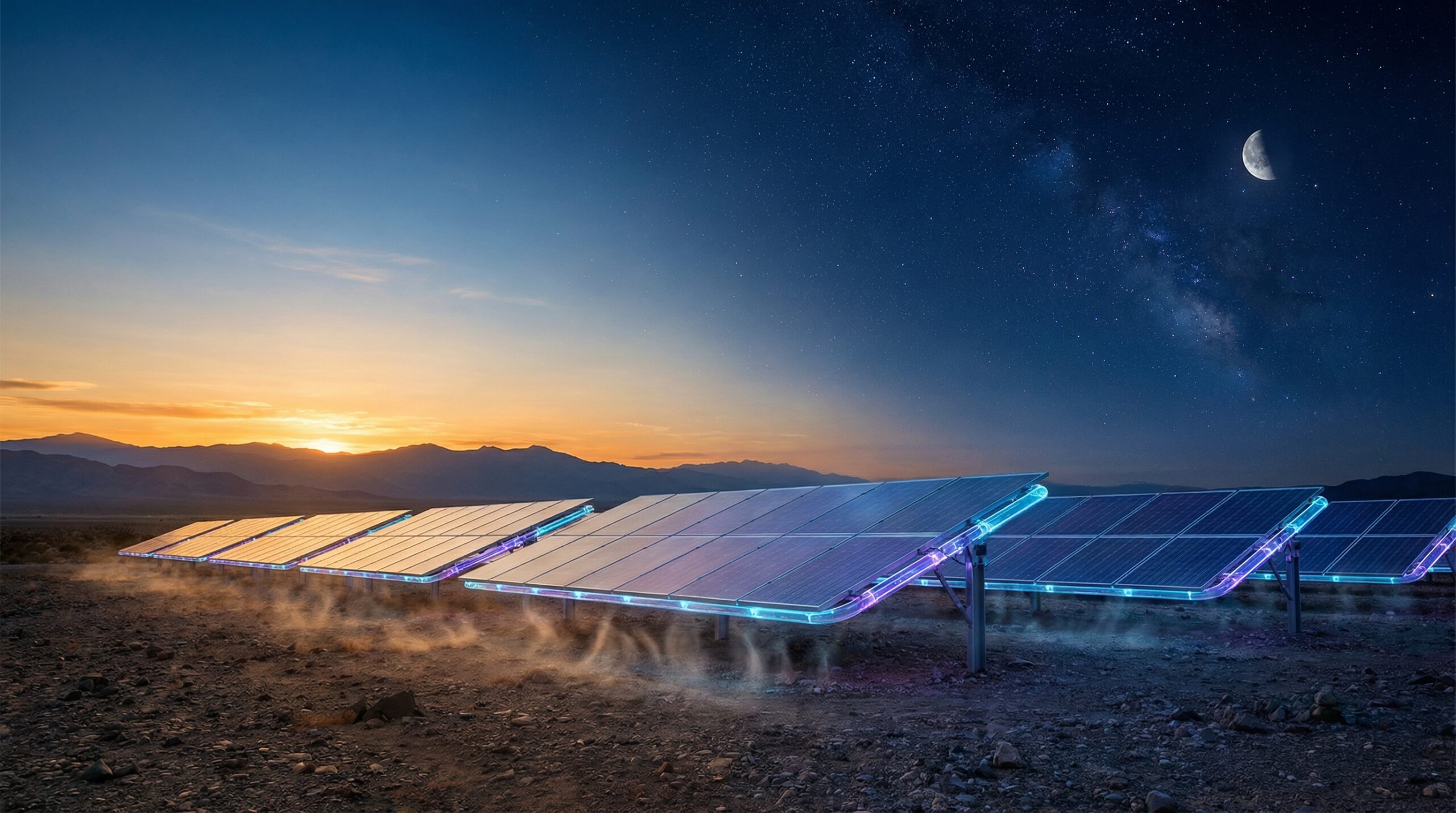 Futuristic solar panels working at night by capturing thermal radiation for clean energy generation