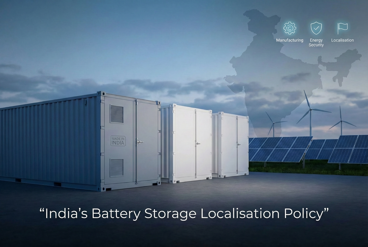 Grid-scale battery energy storage system in India highlighting the 20% domestic content requirement policy