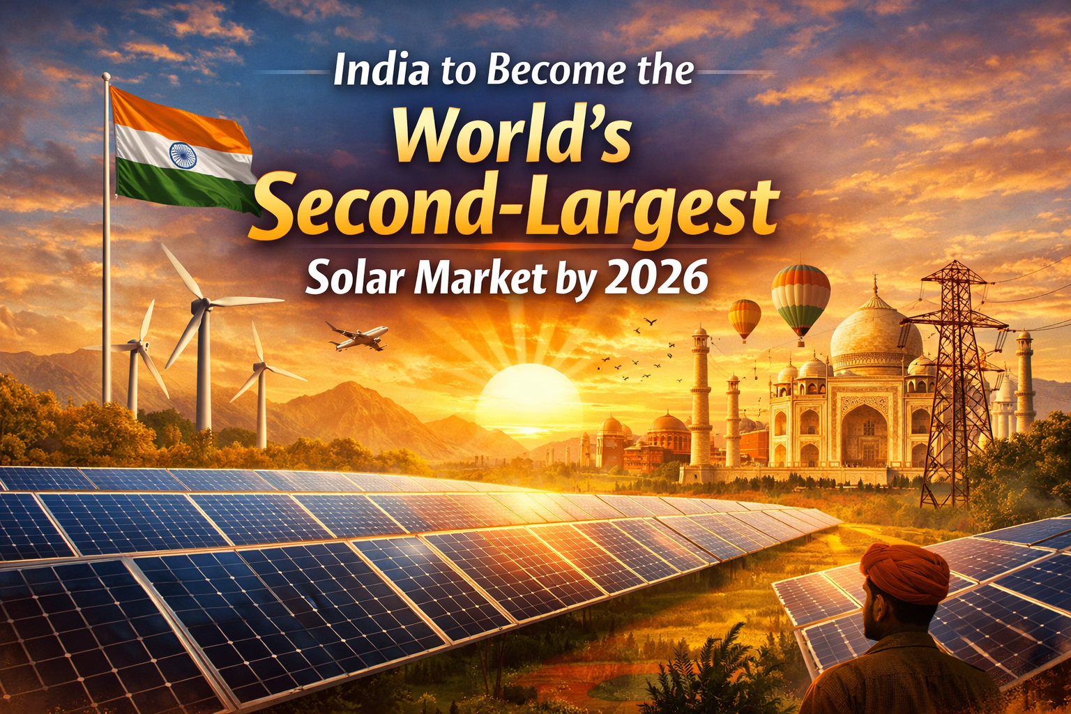 India becoming the world’s second-largest solar market by 2026 with solar panels and Indian renewable energy landscape