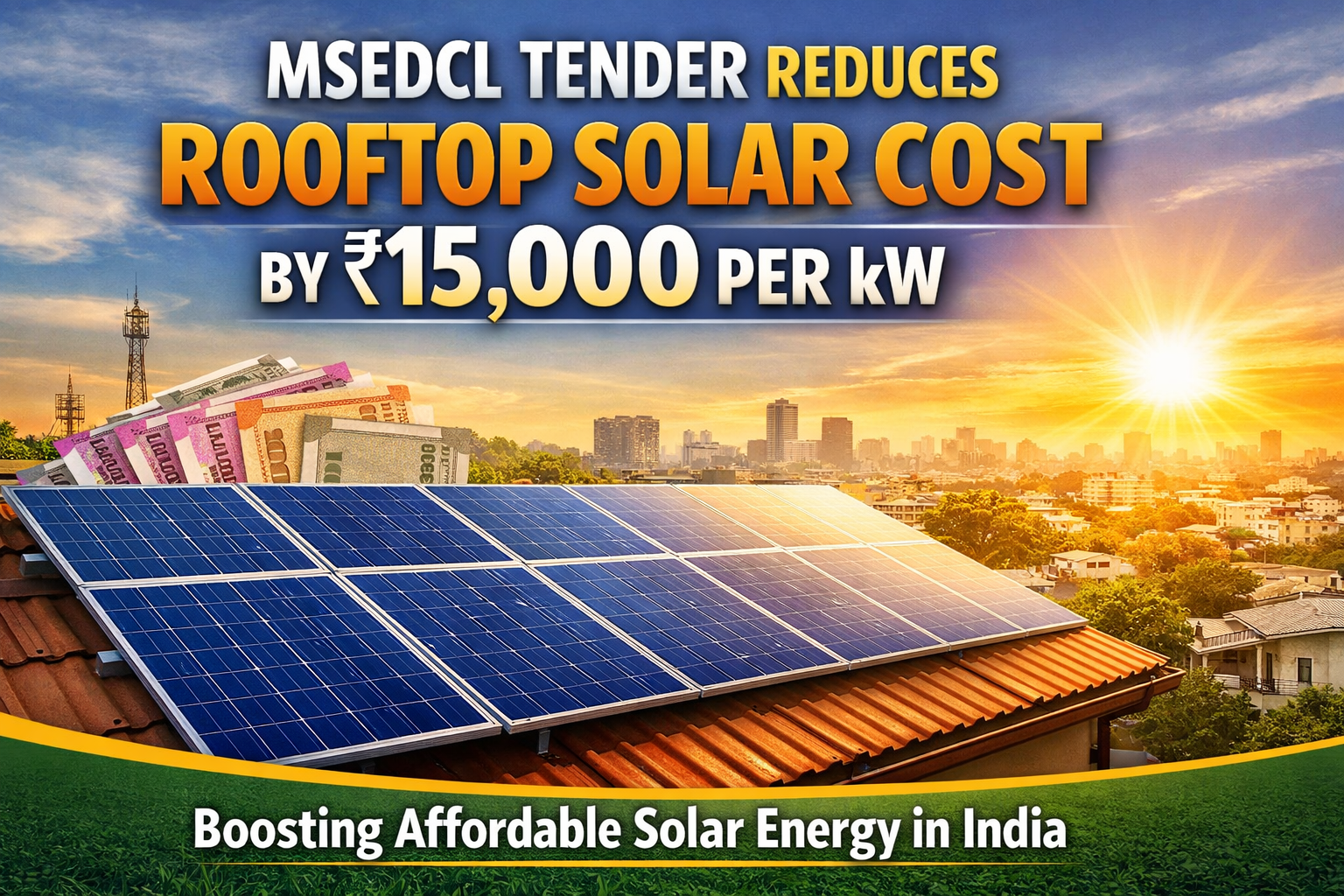 MSEDCL rooftop solar cost reduction India rooftop solar panels city view